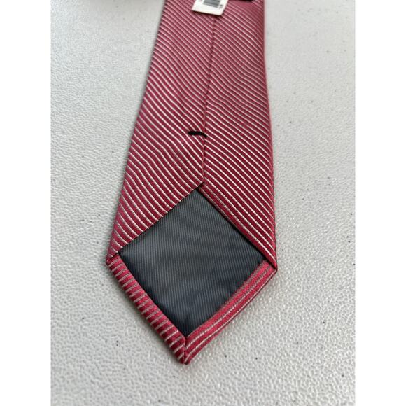 Esquire Pink and Gray Striped Pattern 100% Silk Slim Designer Tie NWT - Picture 6 of 7